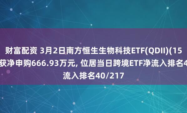 财富配资 3月2日南方恒生生物科技ETF(QDII)(159615)获净申购666.93万元, 位居当日跨境ETF净流入排名40/217